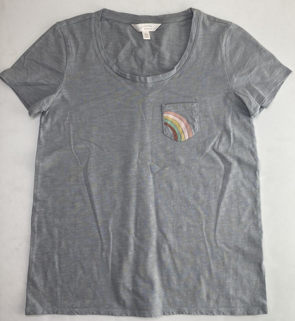 Lauren Conrad women size XS short sleeve blue pullover t shirt scoop neck pocket